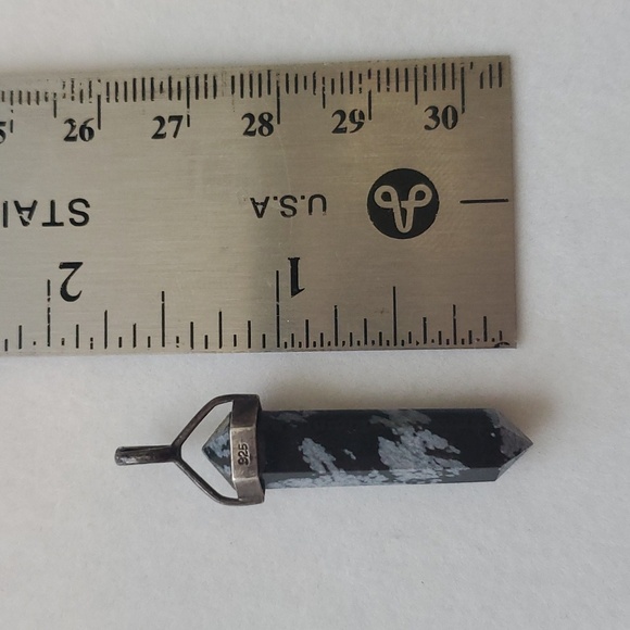 Snowflake Obsidian Double Terminated Tapered Hexagon Pendant 925 Sterling Silver - Picture 5 of 5